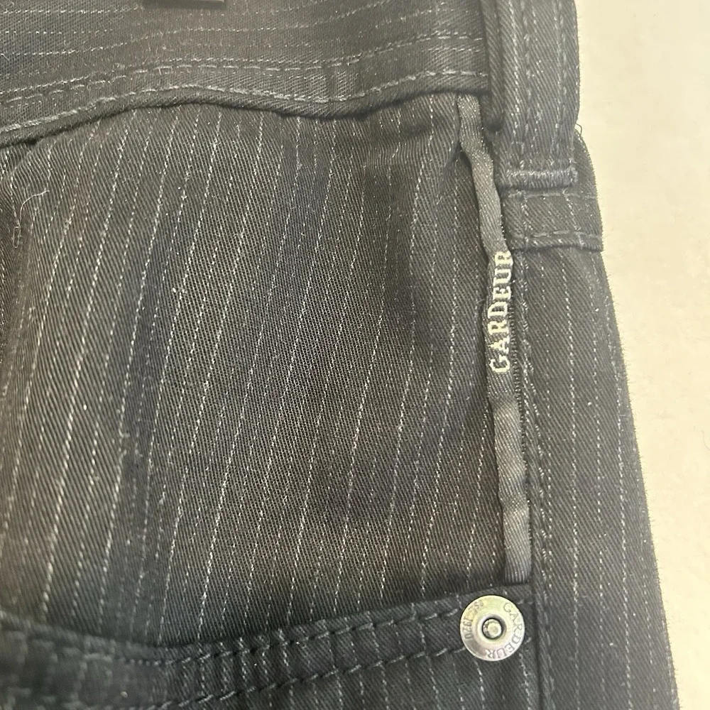 Gardeur Nigel 1 Pants Mens 34x32 Black With Thin White Stripes 5Pocket Stretch